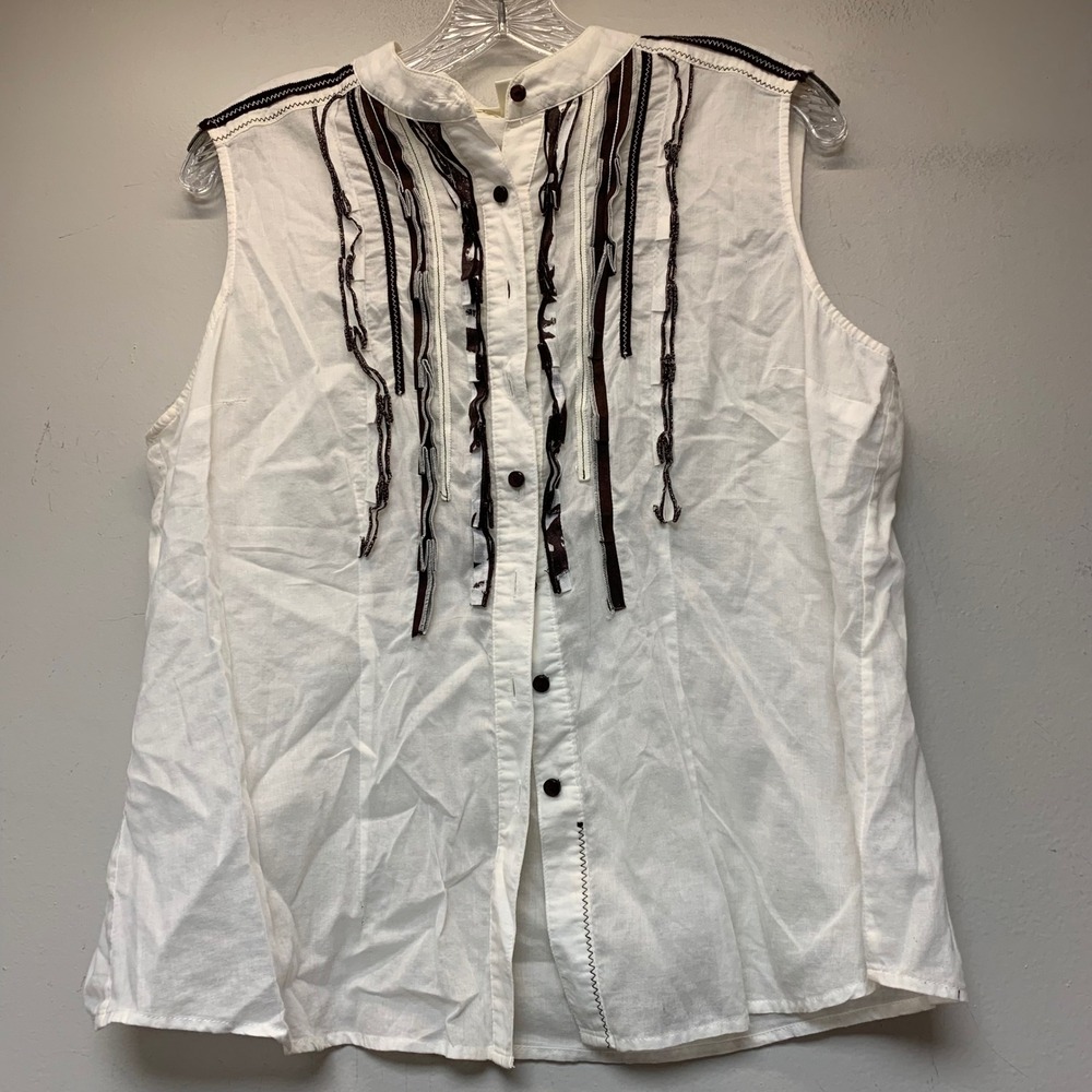 Coldwater Creek Sleeveless Blouse‎ Womens PL White Excellent Boho Ribbon Ruffle